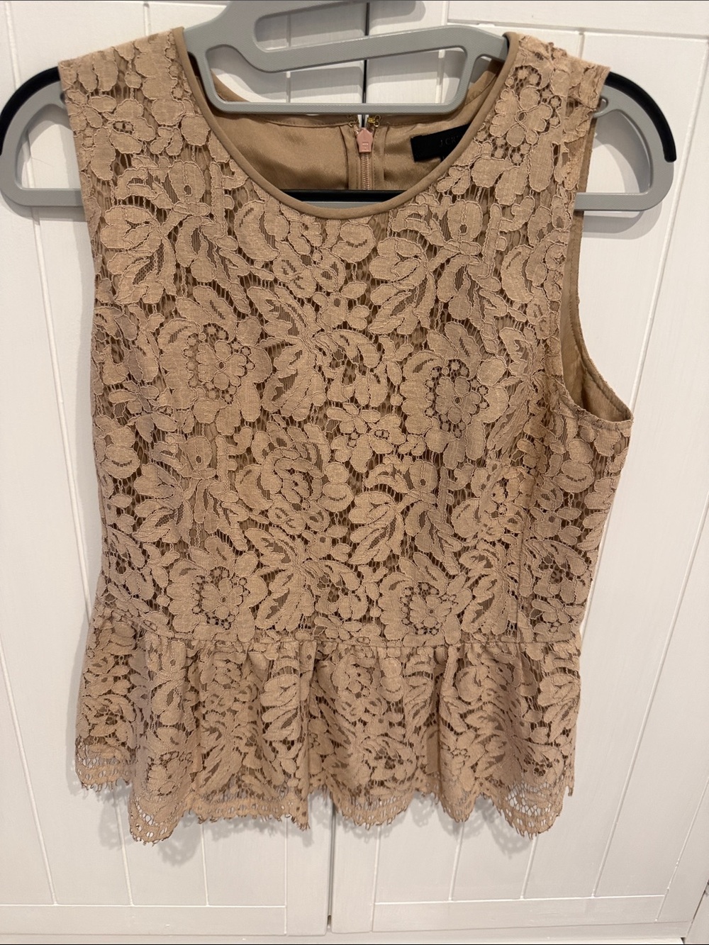 J. Crew Tan Lace Peplum Shell Top